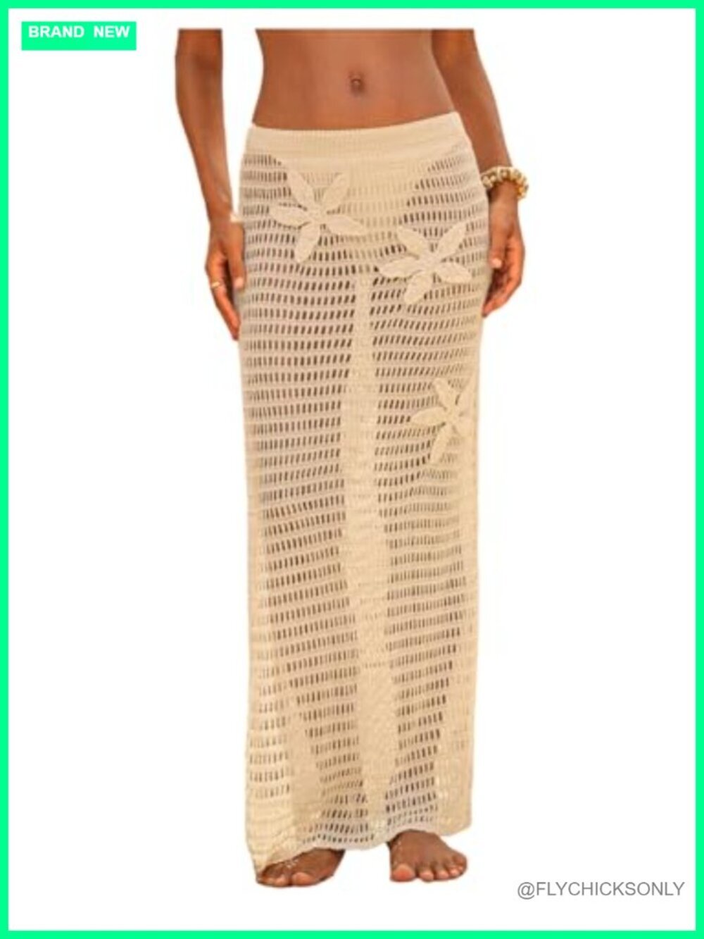 Crochet Cover Up Skirt 3D Floral Split Hollow Out Beach Swimwear
